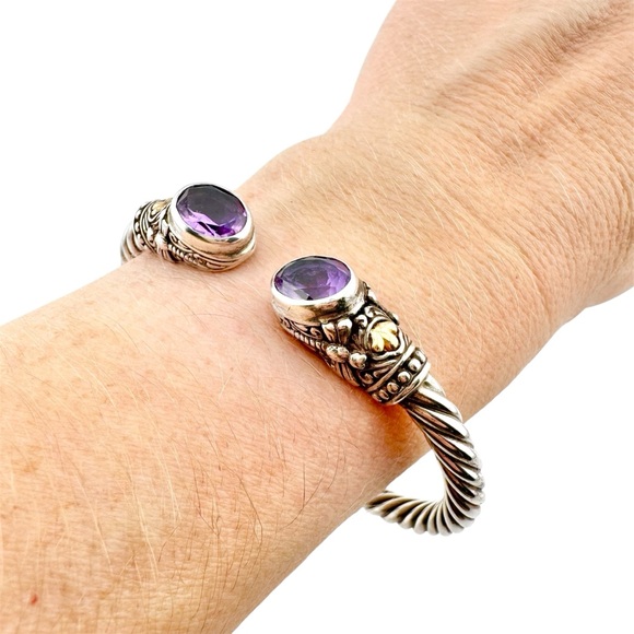 18k Gold Accent 925 Silver Amethyst Cuff Bracelet "Dragonfly Den in Purple" - Picture 7 of 11